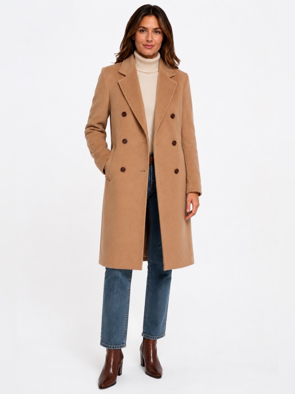 J. McLaughlin Camel Wool Cashmere Double-Breasted Coat S